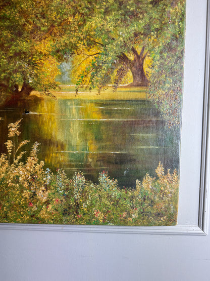 A Peaceful Afternoon by the Water – Original Oil Painting by H. Hutchings, 1958