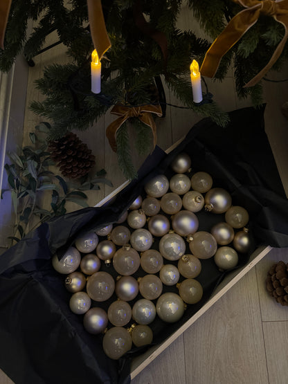 Beige European Glass Christmas Baubles – Mixed Sizes, Set of 42