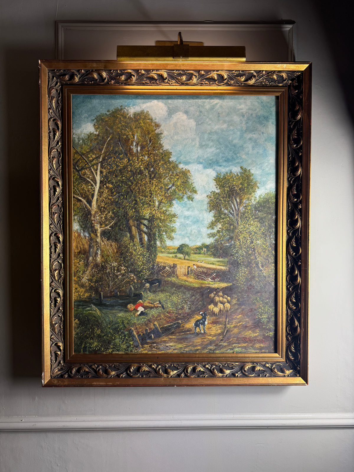 1974 Homage Oil byH. Hutchings after “The Cornfield” by John Constable