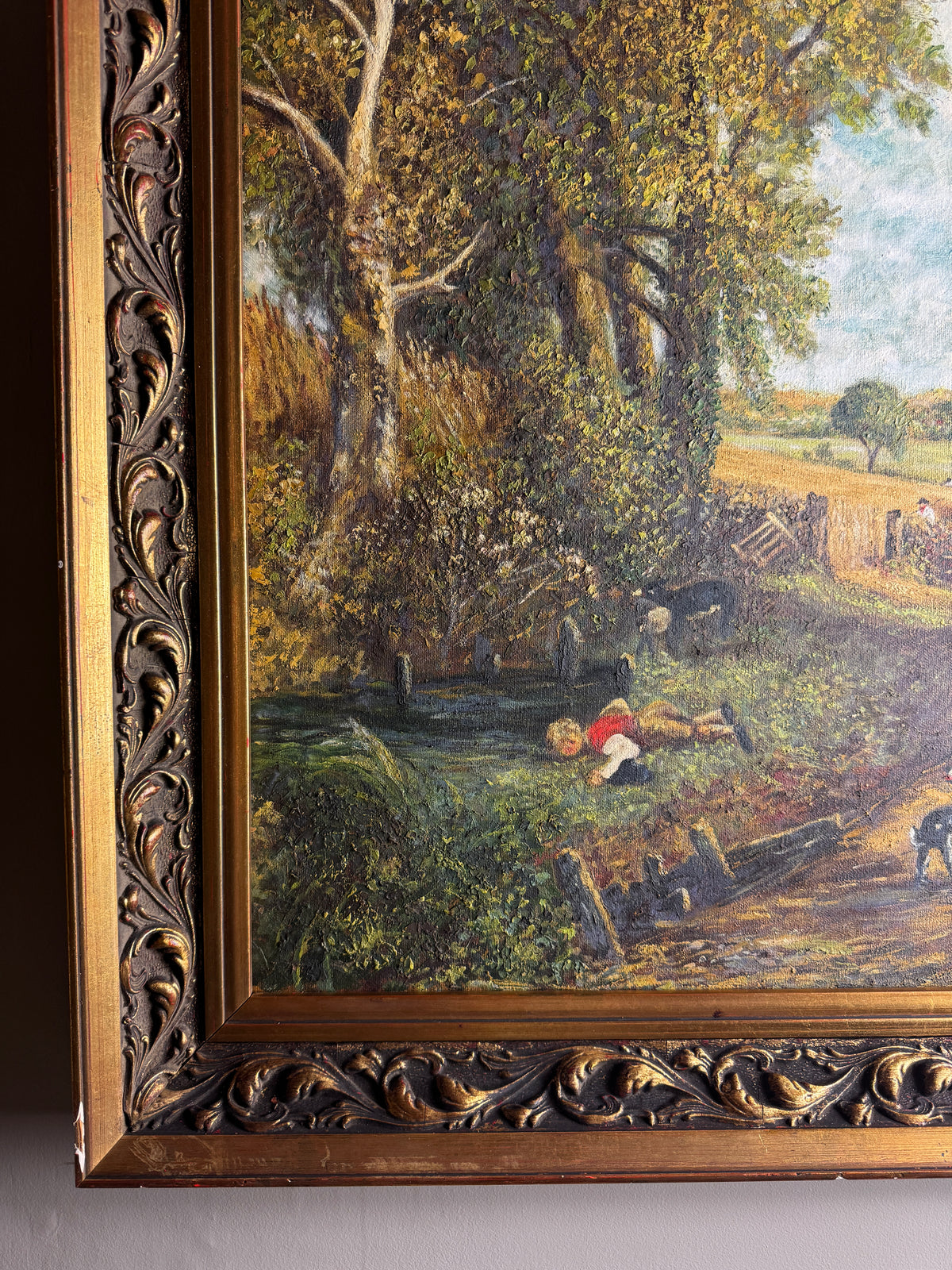 1974 Homage Oil byH. Hutchings after “The Cornfield” by John Constable