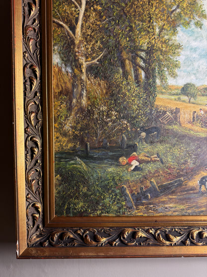 1974 Homage Oil byH. Hutchings after “The Cornfield” by John Constable