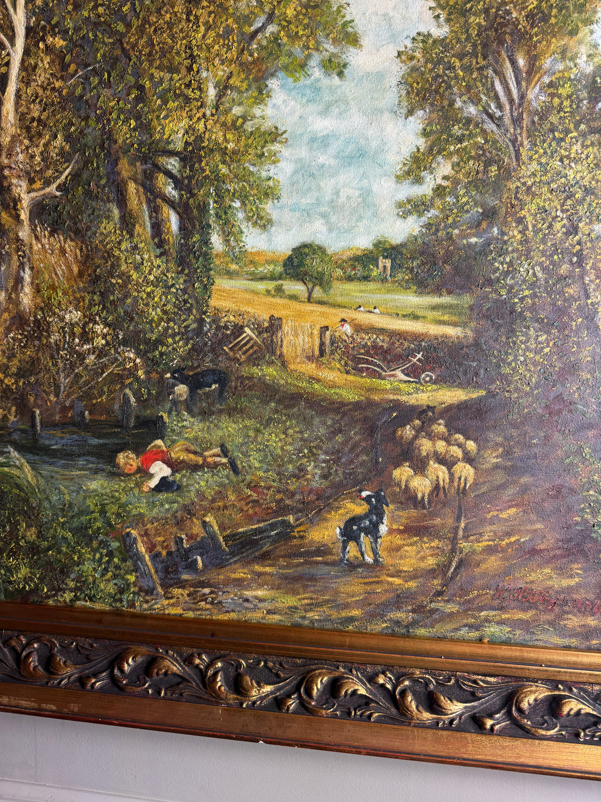 1974 Homage Oil byH. Hutchings after “The Cornfield” by John Constable