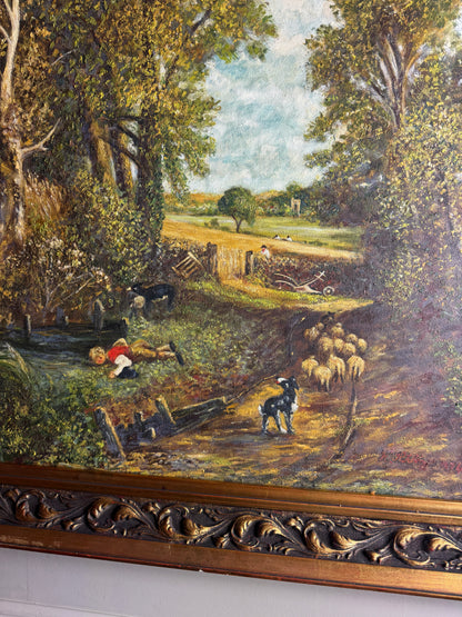 1974 Homage Oil byH. Hutchings after “The Cornfield” by John Constable