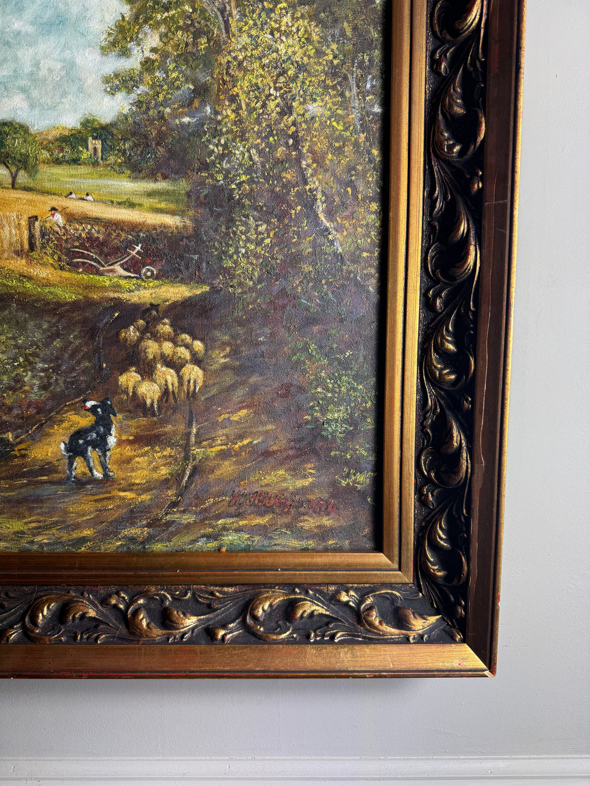 1974 Homage Oil byH. Hutchings after “The Cornfield” by John Constable
