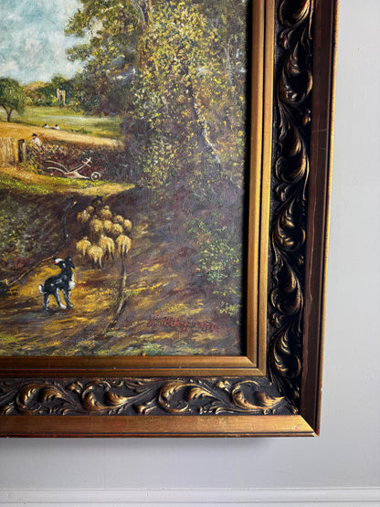 1974 Homage Oil byH. Hutchings after “The Cornfield” by John Constable