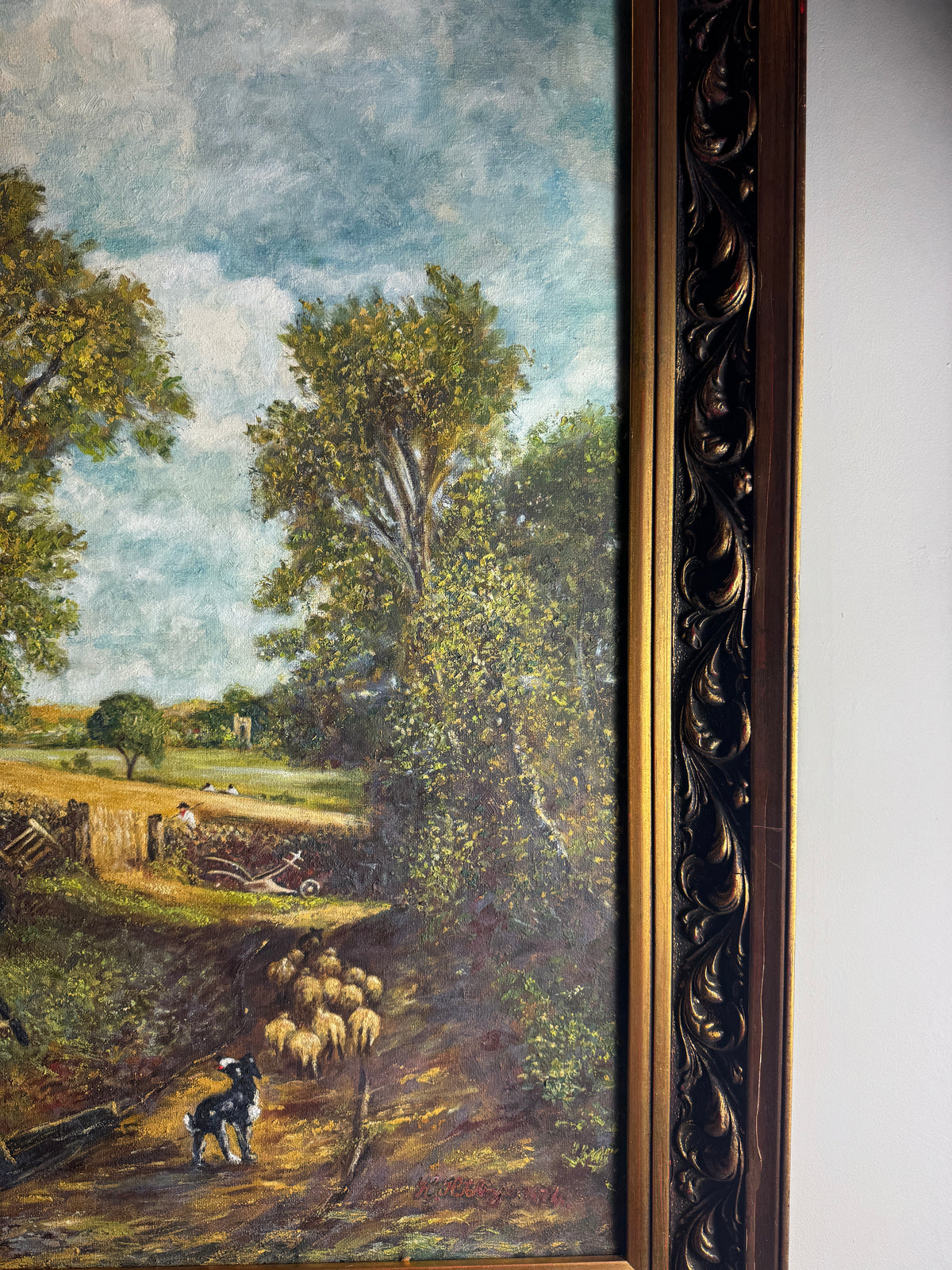 1974 Homage Oil byH. Hutchings after “The Cornfield” by John Constable