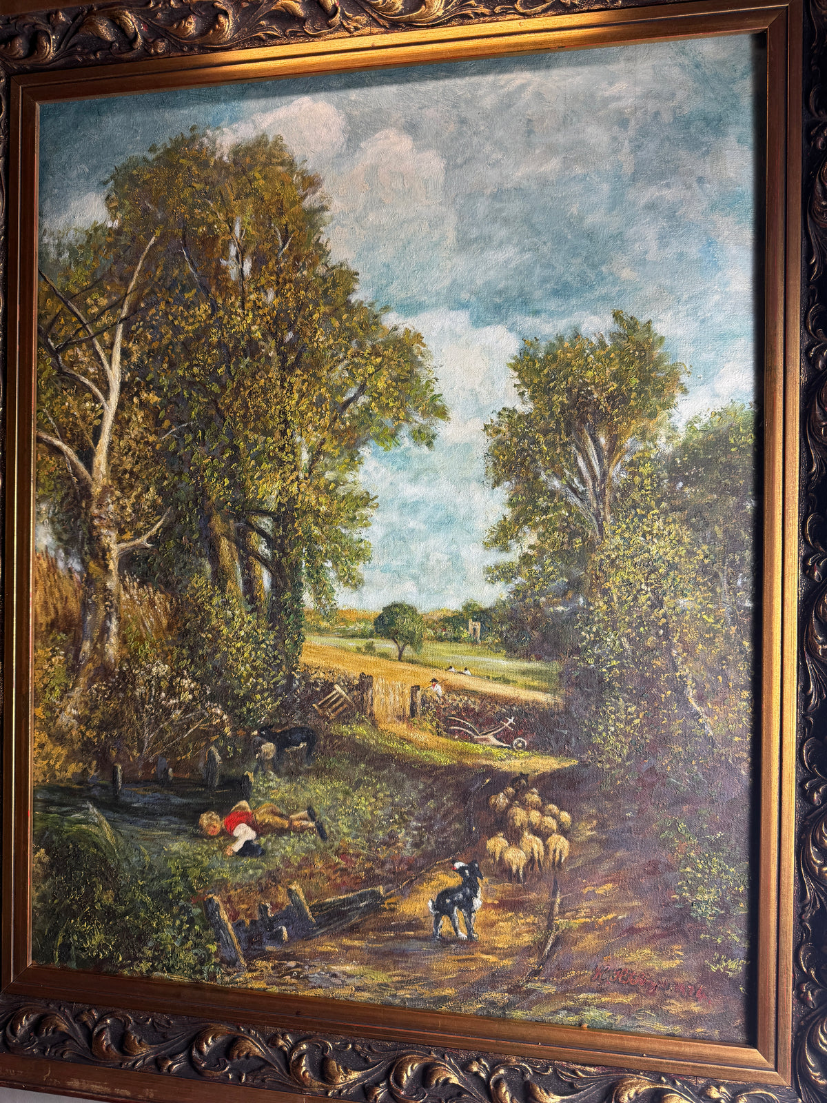 1974 Homage Oil byH. Hutchings after “The Cornfield” by John Constable