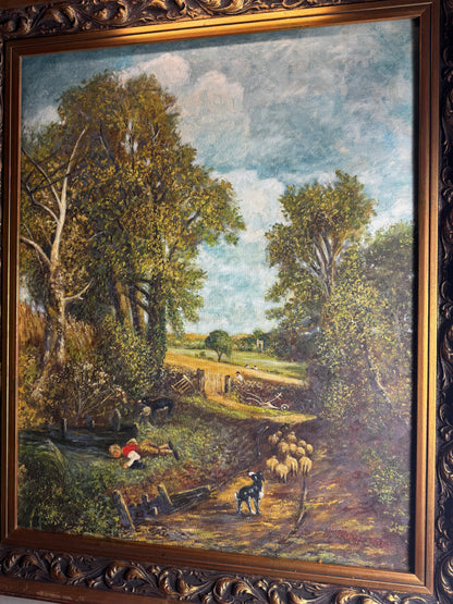 1974 Homage Oil byH. Hutchings after “The Cornfield” by John Constable