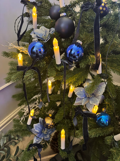 Blue European Glass Christmas Baubles – Mixed Sizes, Set of 43