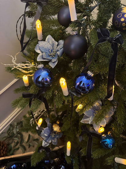 Blue European Glass Christmas Baubles – Mixed Sizes, Set of 43