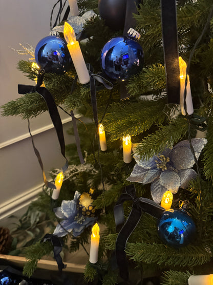 Blue European Glass Christmas Baubles – Mixed Sizes, Set of 43