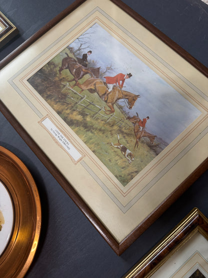 English Countryside Heirloom Gallery Wall Set : Brass Spoons , Vintage Prints , Copper Ceramic Plate