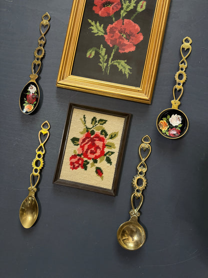The Rose Parlour Vintage Gallery Wall Set : Brass Spoons , Embroidery