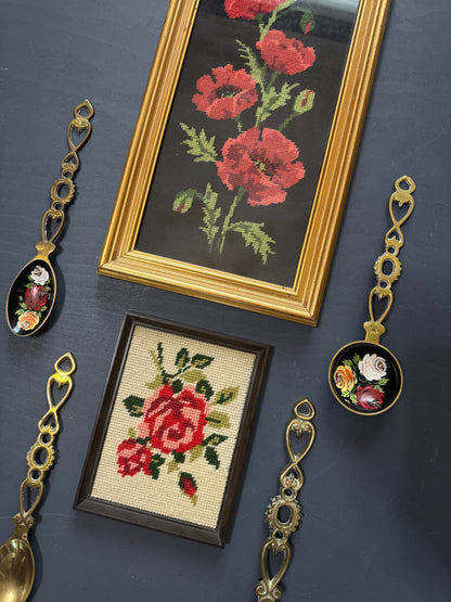 The Rose Parlour Vintage Gallery Wall Set : Brass Spoons , Embroidery