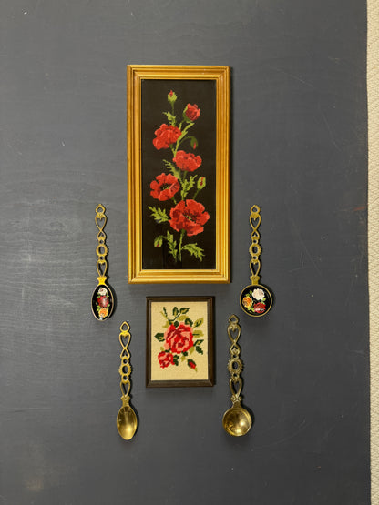 The Rose Parlour Vintage Gallery Wall Set : Brass Spoons , Embroidery