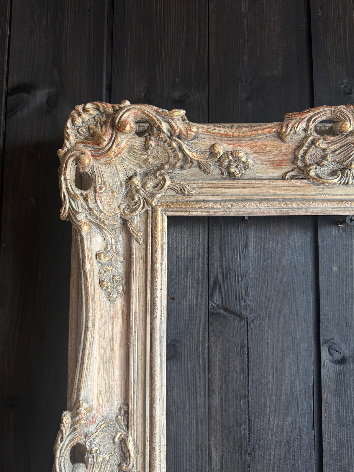 Distressed Ornate Louis Style Frame Collection – Gold & White Finish