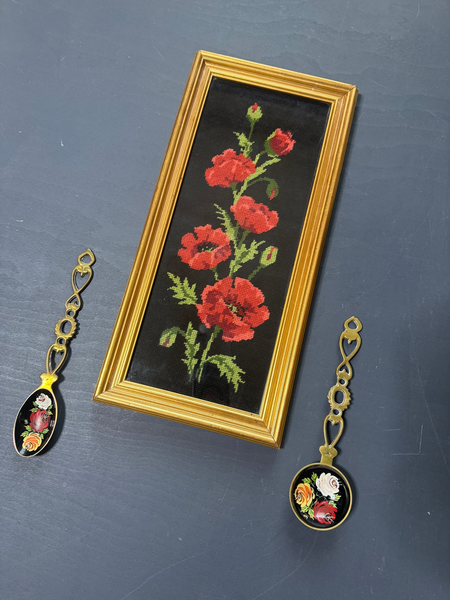 The Rose Parlour Vintage Gallery Wall Set : Brass Spoons , Embroidery