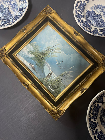Vintage Blue Willow Plates & Framed Heritage Painting Gallery Wall Set