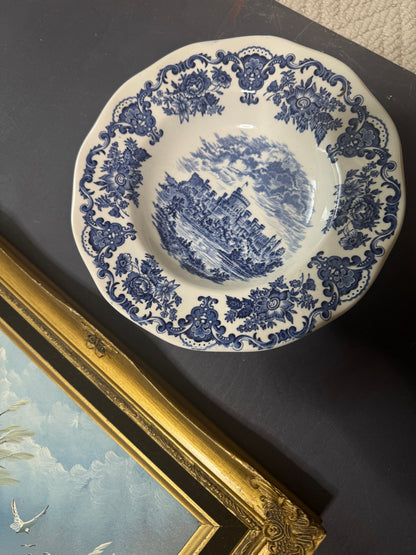 Vintage Blue Willow Plates & Framed Heritage Painting Gallery Wall Set