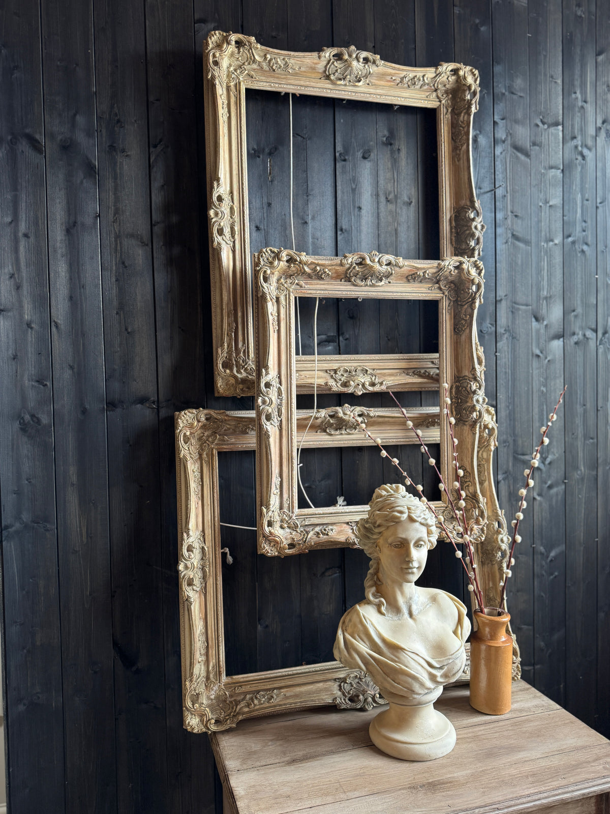 Distressed Ornate Louis Style Frame Collection – Gold & White Finish