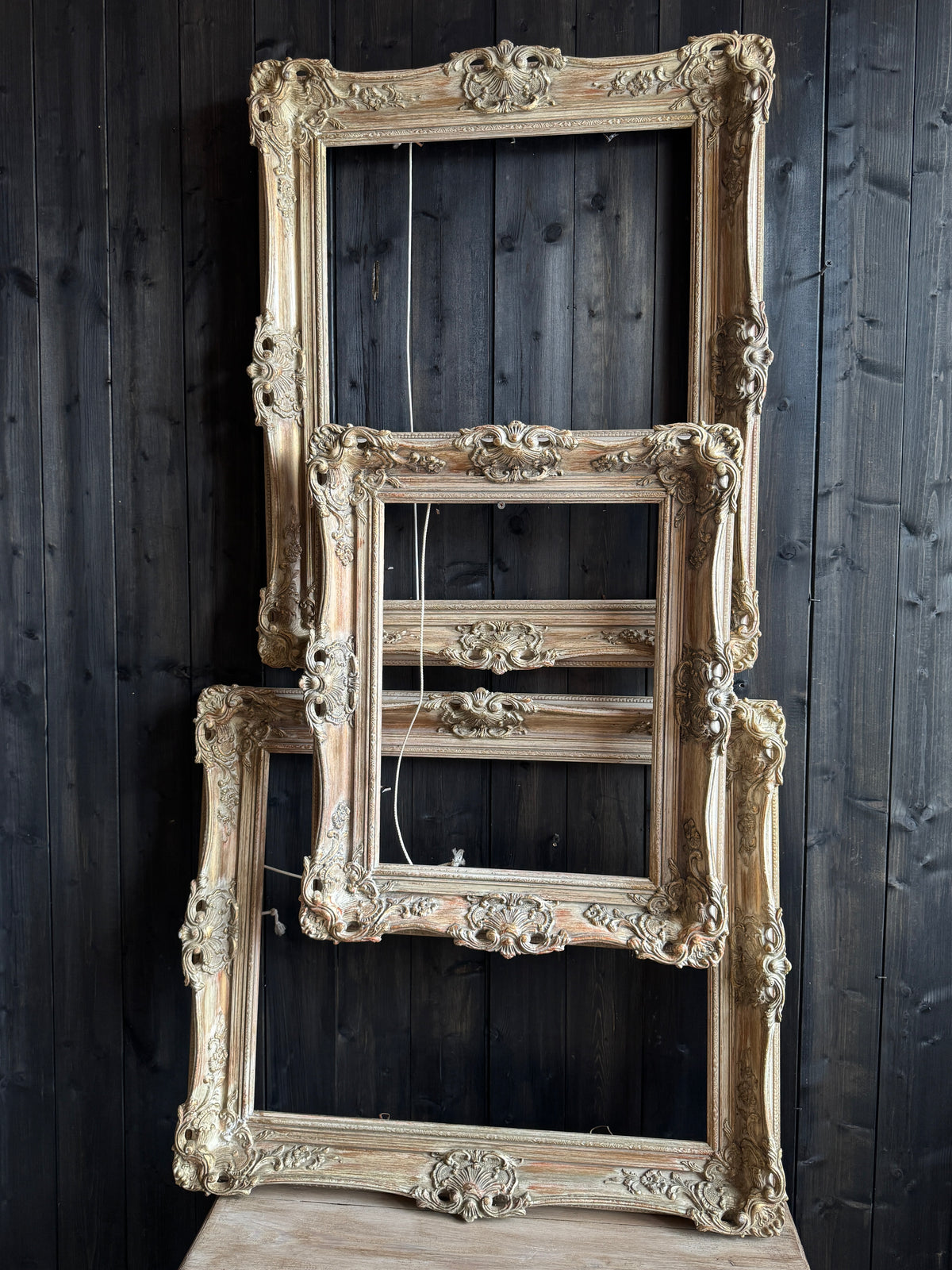 Distressed Ornate Louis Style Frame Collection – Gold & White Finish