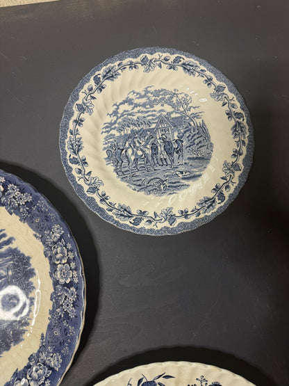 Vintage Kitchen Gallery Wall Set: Blue & White Willow Style English Plate Set