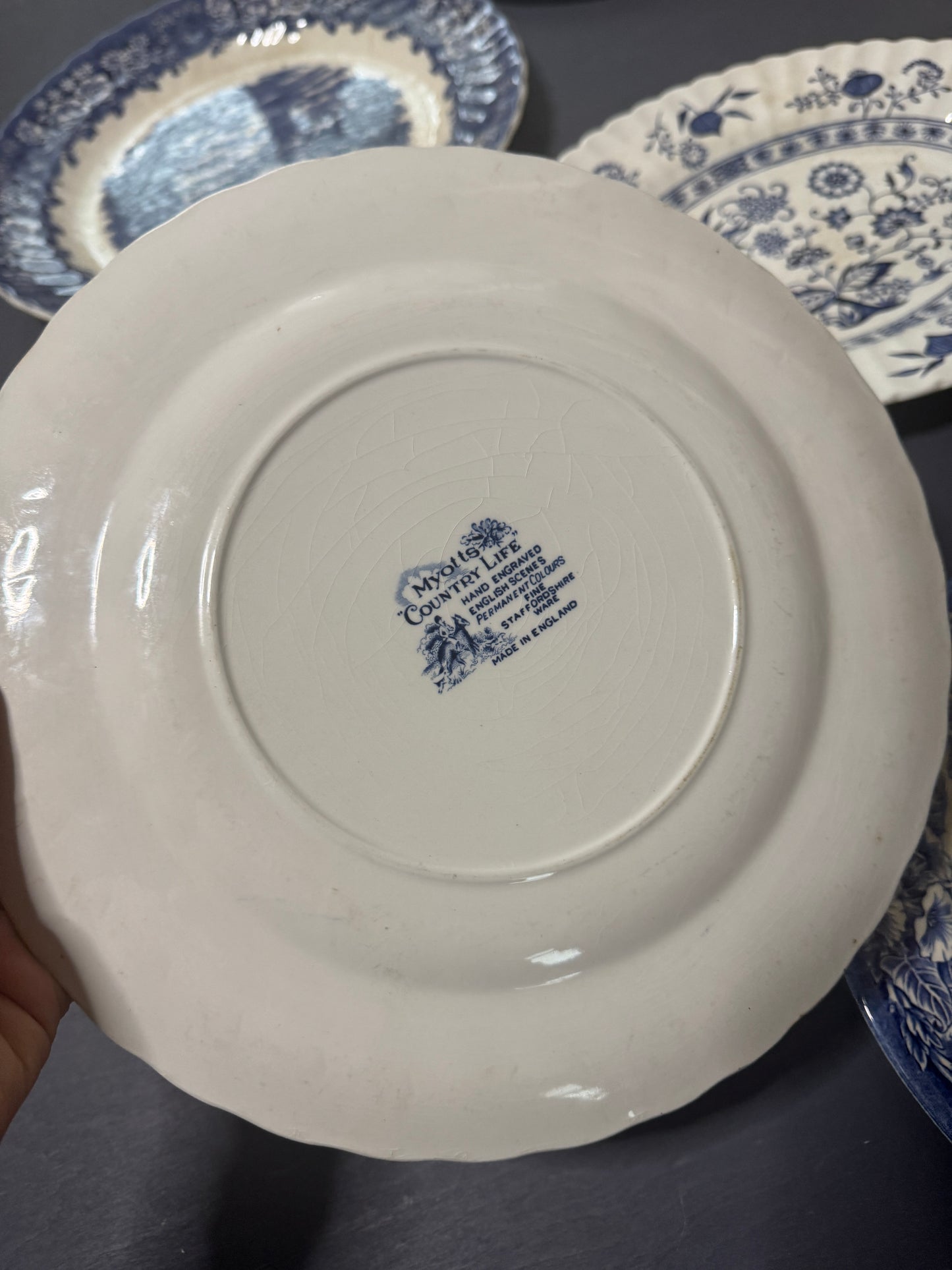 Vintage Kitchen Gallery Wall Set: Blue & White Willow Style English Plate Set