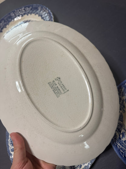 Vintage Kitchen Gallery Wall Set: Blue & White Willow Style English Plate Set