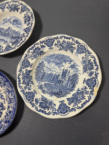 Vintage Kitchen Gallery Wall Set : Blue & White - Willow Style English Plates + Brass Spoons