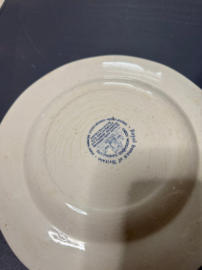 Vintage Kitchen Gallery Wall Set : Blue & White - Willow Style English Plates + Brass Spoons