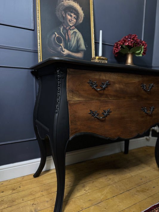 Black Noir 2 Drawer Upcycled French Chest with Real Marble Top
