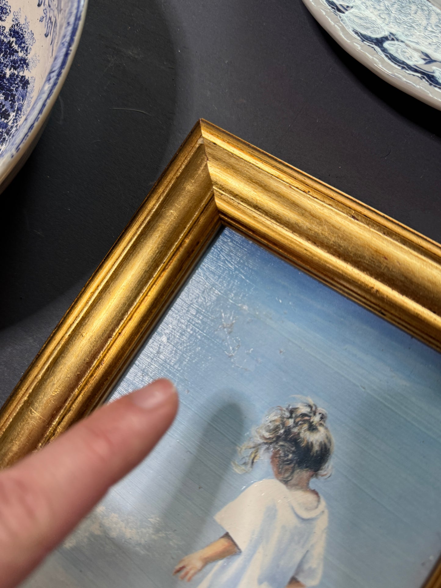 Vintage Blue & White Gallery Wall Set : Willow Style English Plates + Brass Spoons
