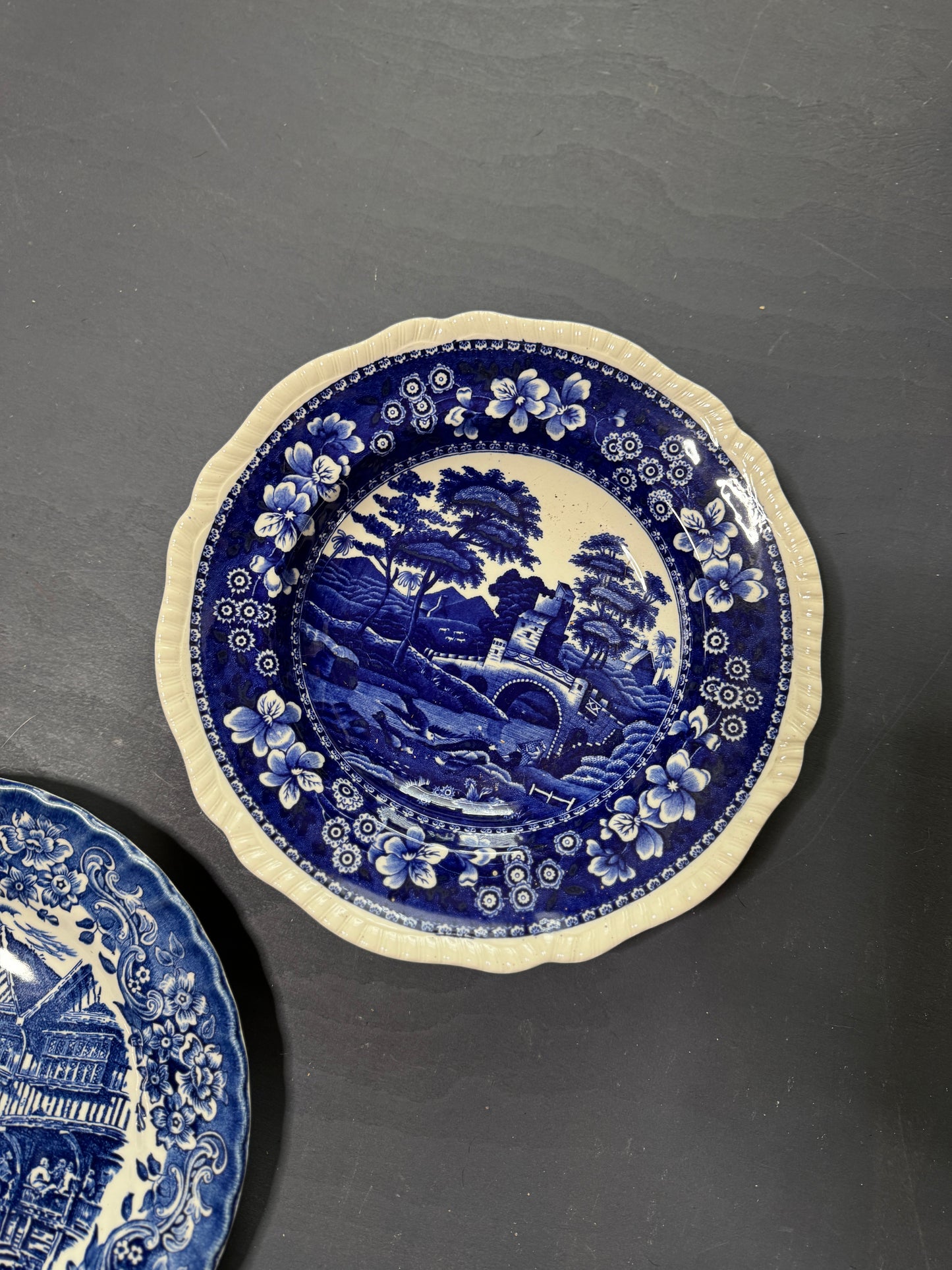 Vintage Blue & White Gallery Wall Set : 3 Willow Style English Plates