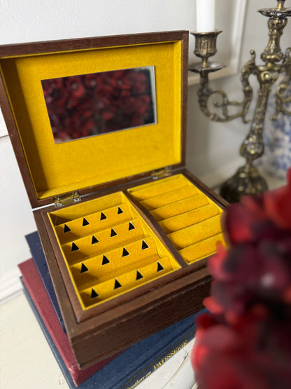 Vintage Wooden Jewellery Box with Tapestry Top