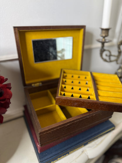 Vintage Wooden Jewellery Box with Tapestry Top