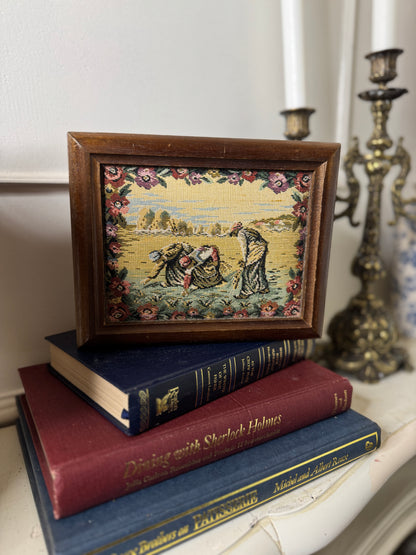 Vintage Wooden Jewellery Box with Tapestry Top