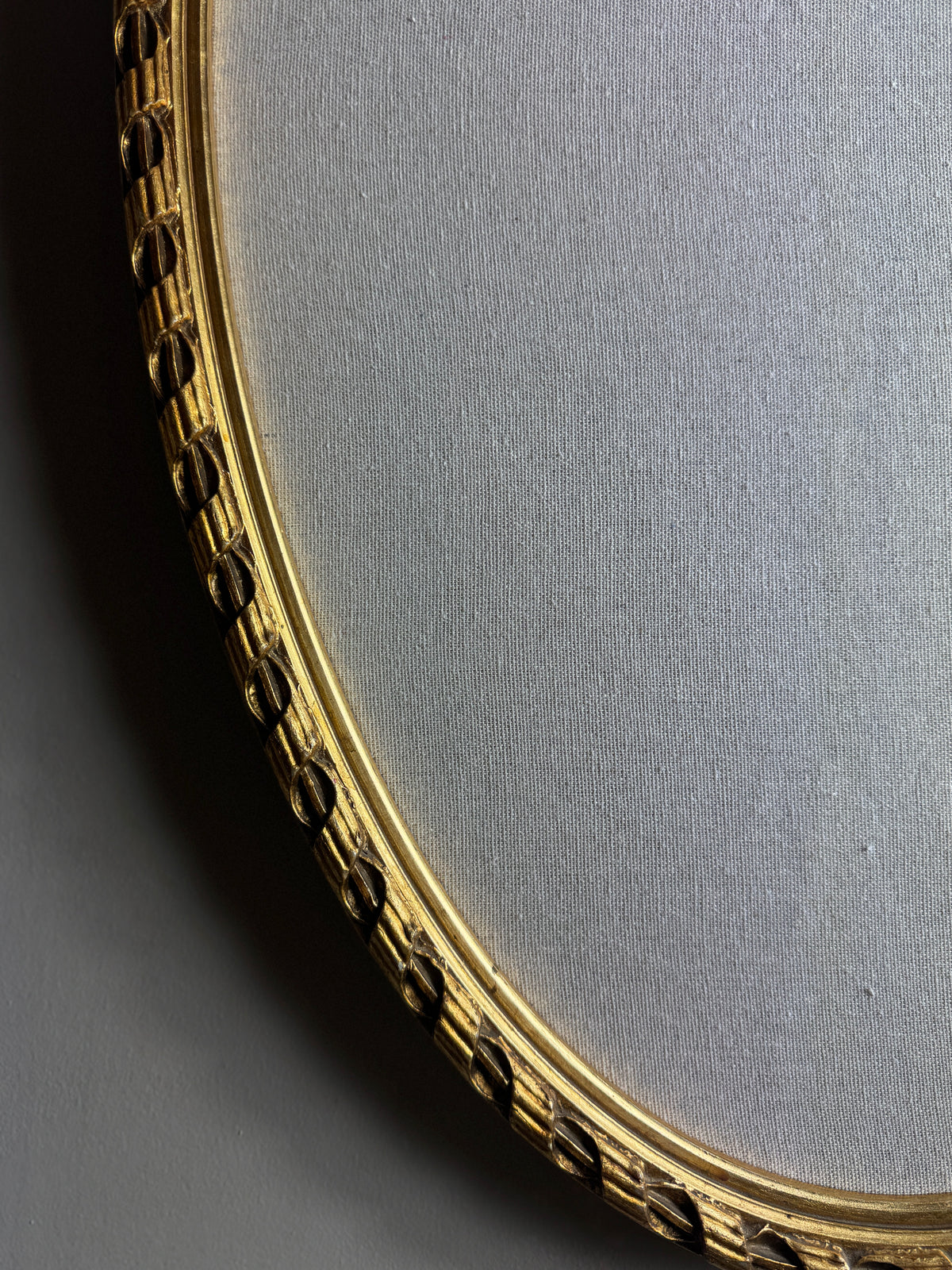 Vintage French-Style Gilt Oval Bulletin Board – Fabric Notice Board with Bow, c.1958