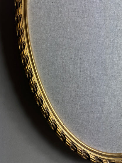 Vintage French-Style Gilt Oval Bulletin Board – Fabric Notice Board with Bow, c.1958