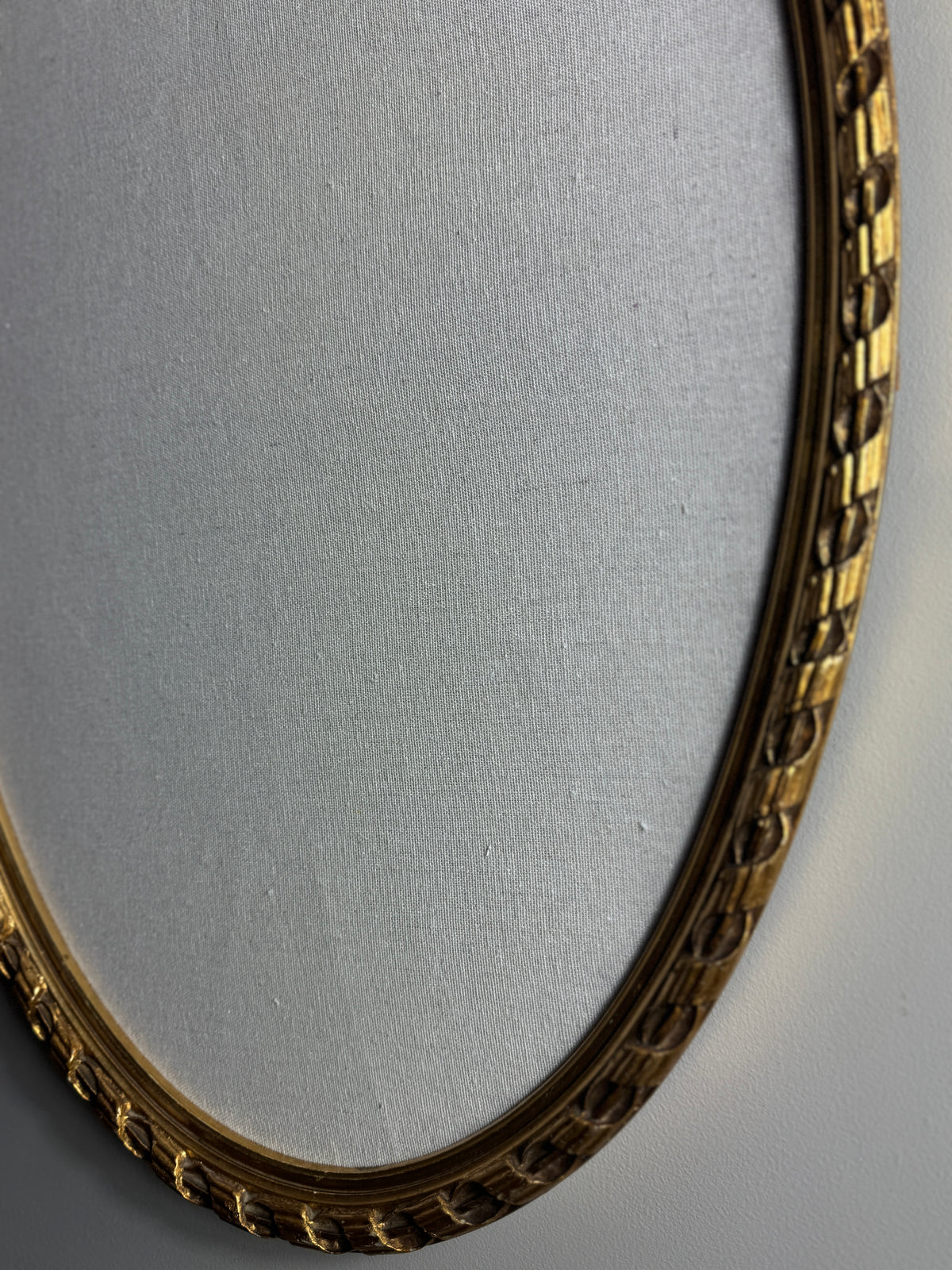 Vintage French-Style Gilt Oval Bulletin Board – Fabric Notice Board with Bow, c.1958