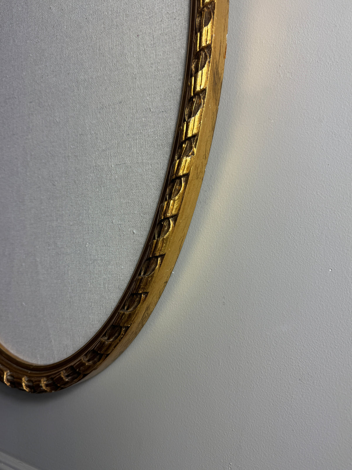 Vintage French-Style Gilt Oval Bulletin Board – Fabric Notice Board with Bow, c.1958