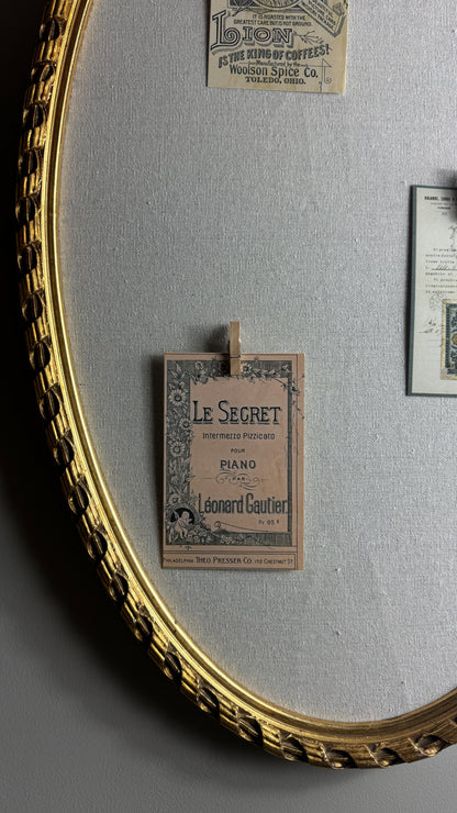 Vintage French-Style Gilt Oval Bulletin Board – Fabric Notice Board with Bow, c.1958
