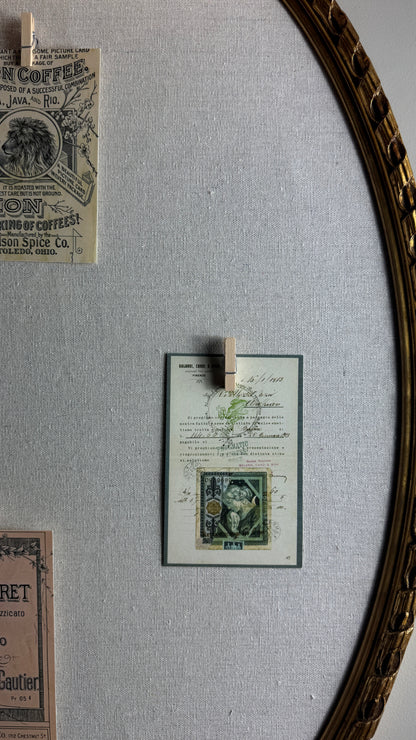 Vintage French-Style Gilt Oval Bulletin Board – Fabric Notice Board with Bow, c.1958