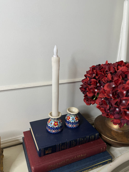 Vintage Boho Ceramic Candle Holders / Egg Cups – Folk Patterned Pair