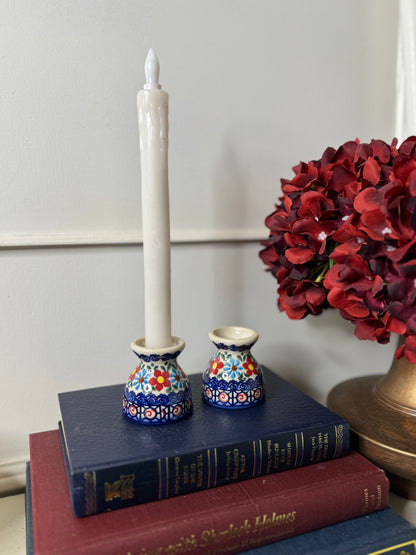 Vintage Boho Ceramic Candle Holders / Egg Cups – Folk Patterned Pair