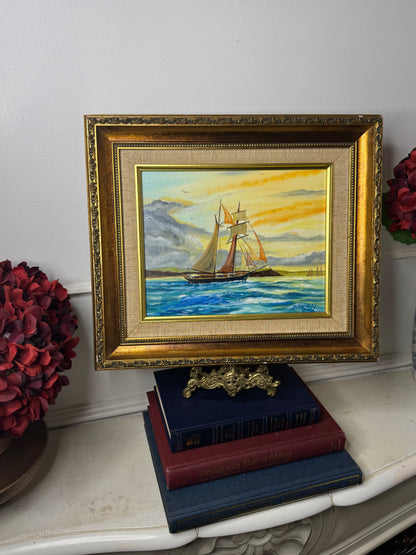 Original Artwork in Ornate Gold Gilt Frame by B. Hartley
