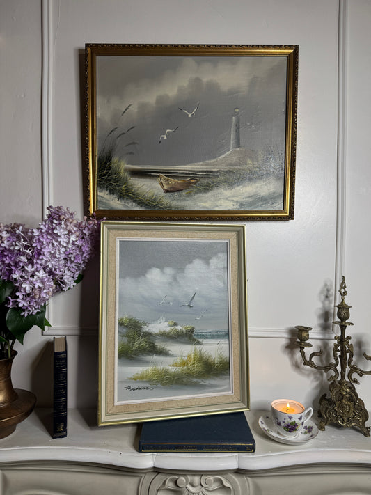 Vintage Lighthouse Seascape Scenery Oil Paintings - Coastal Wall Art