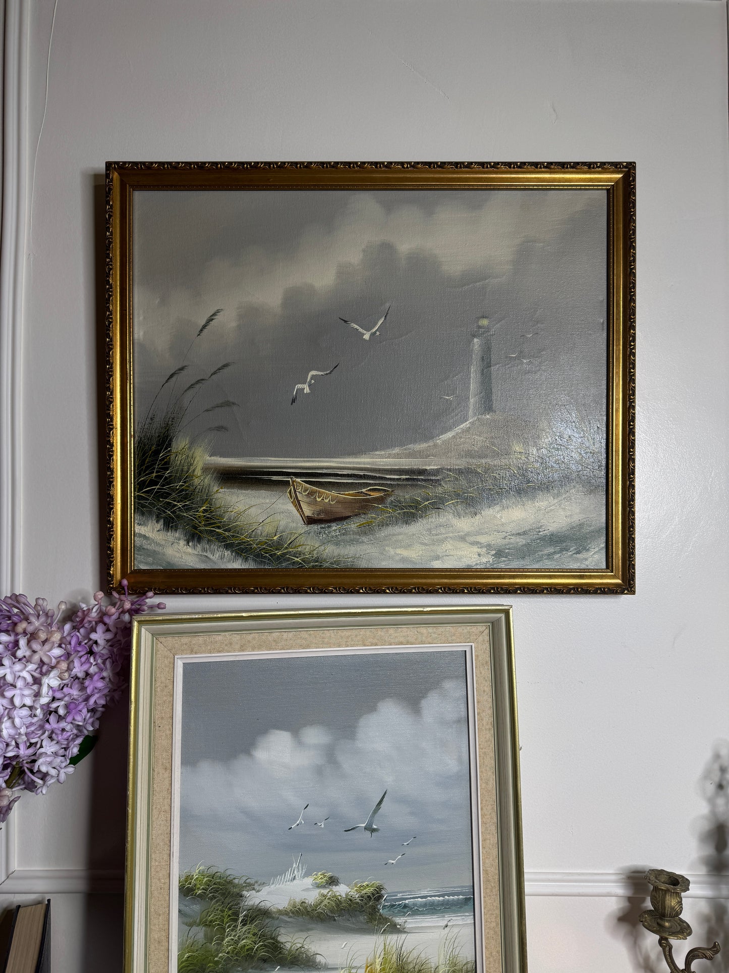 Vintage Lighthouse Seascape Scenery Oil Paintings - Coastal Wall Art