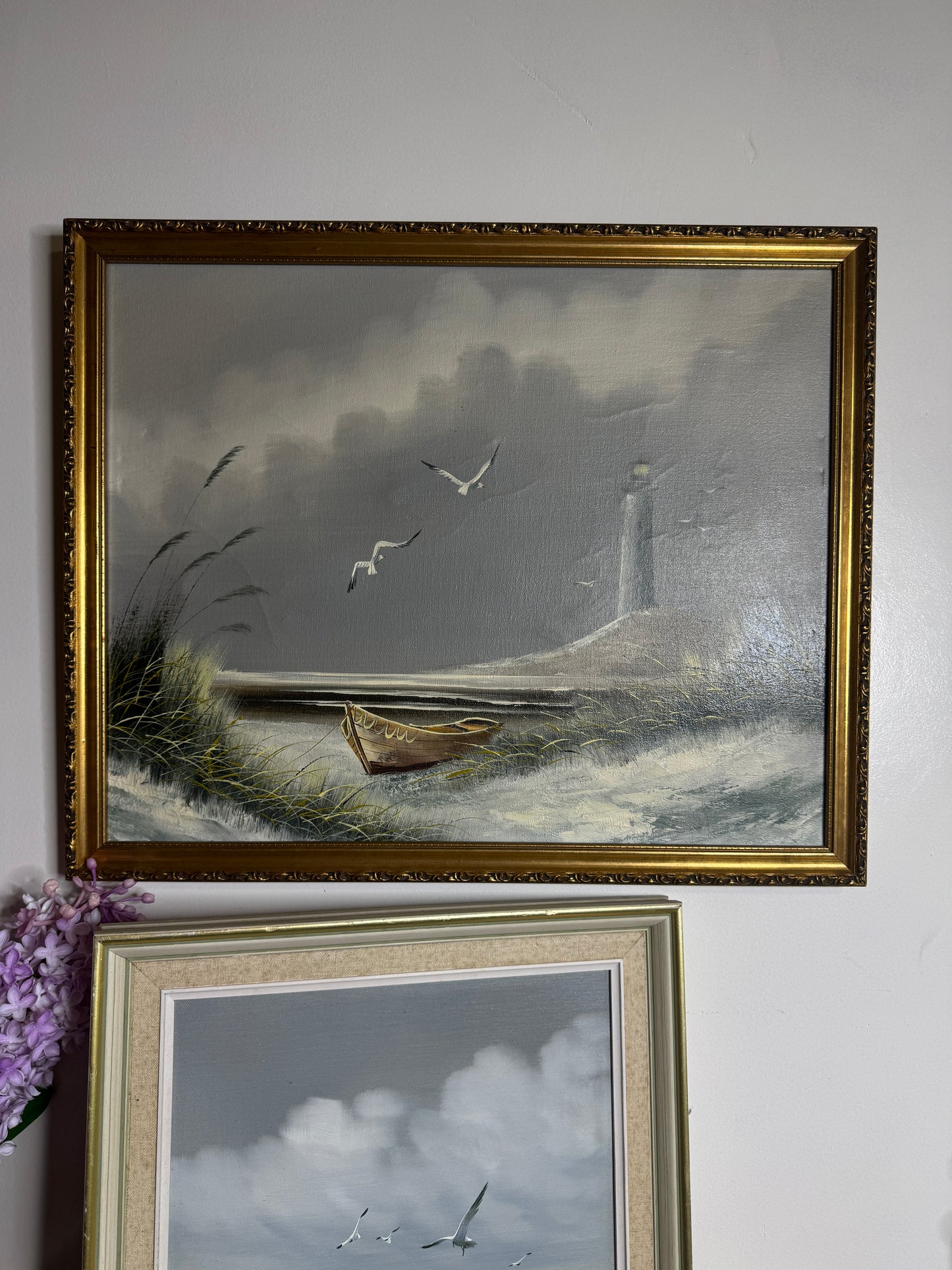 Vintage Lighthouse Seascape Scenery Oil Paintings - Coastal Wall Art