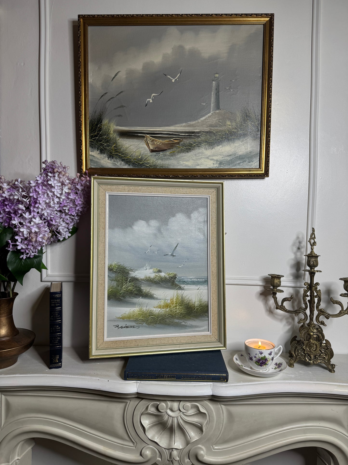 Vintage Lighthouse Seascape Scenery Oil Paintings - Coastal Wall Art