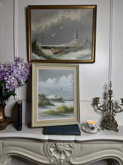 Vintage Lighthouse Seascape Scenery Oil Paintings - Coastal Wall Art